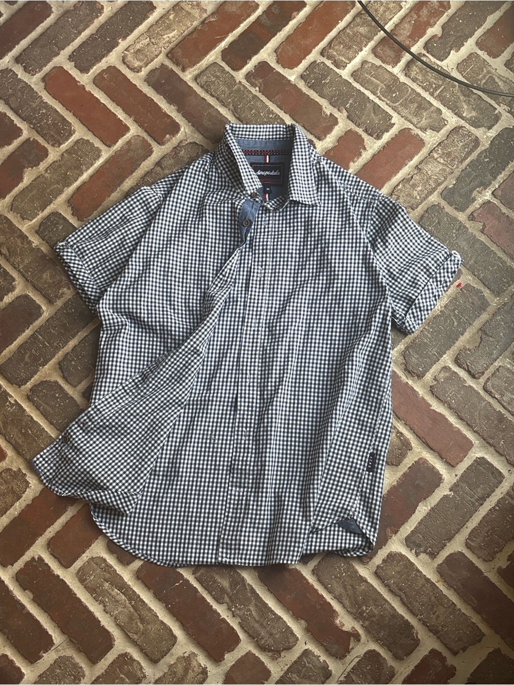 Aeropostale Men’s Short-Sleeve Gingham Button-Down Shirt - Black & White